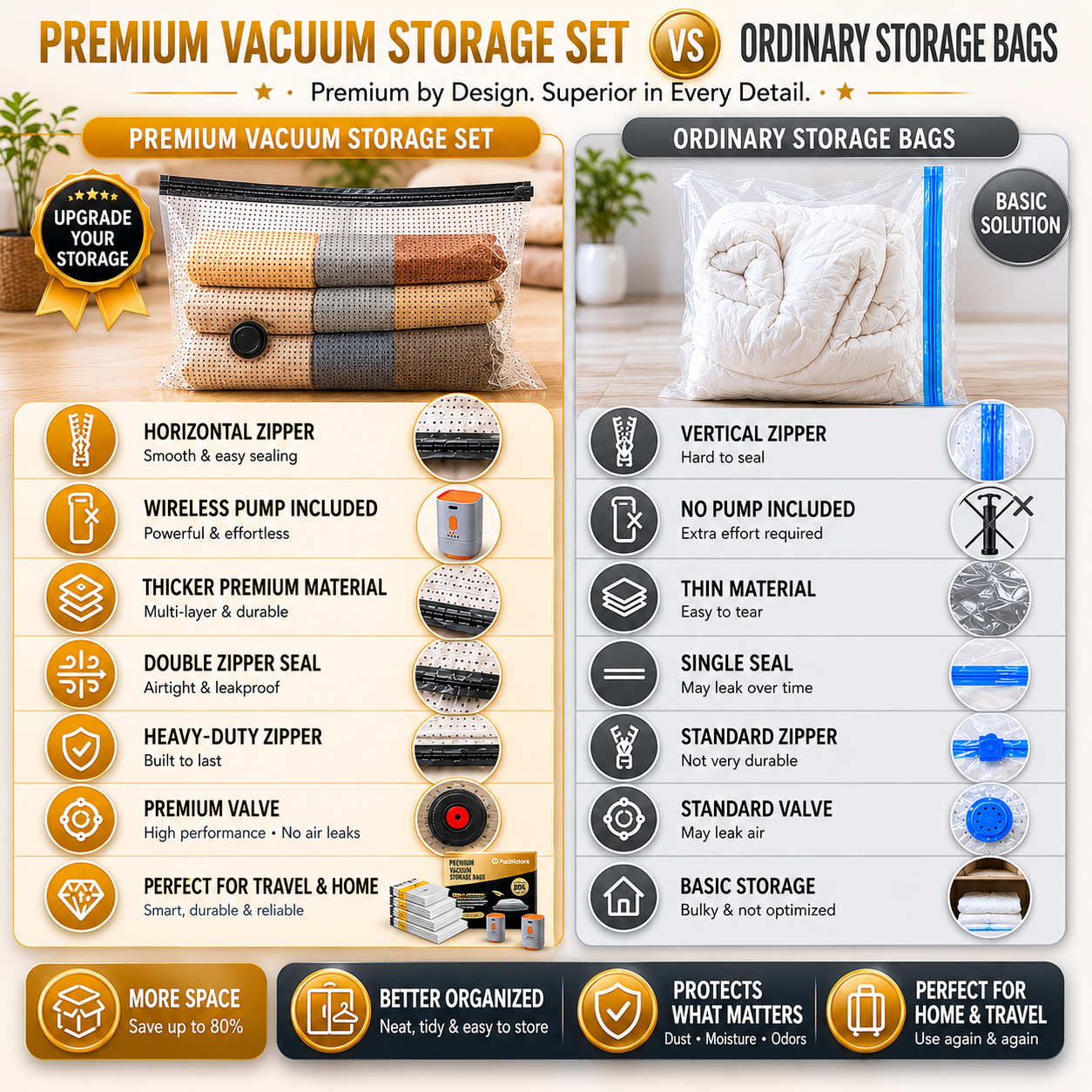 20 Pack Vacuum Storage Bags with Pump, 80% Compression Space Saver Vacuum Seal Bags for Clothing, Blankets, Comforters, Travel Luggage Organization and Storage