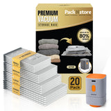 20 Pack Vacuum Storage Bags with Pump, 80% Compression Space Saver Vacuum Seal Bags for Clothing, Blankets, Comforters, Travel Luggage Organization and Storage