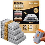 20 Pack Vacuum Storage Bags with Pump, 80% Compression Space Saver Vacuum Seal Bags for Clothing, Blankets, Comforters, Travel Luggage Organization and Storage